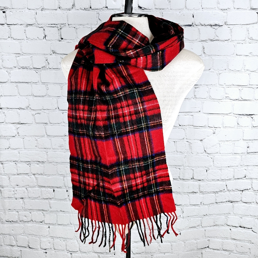 VIA CONDOTTI | 100% lambswool plaid tartan fringe scarf